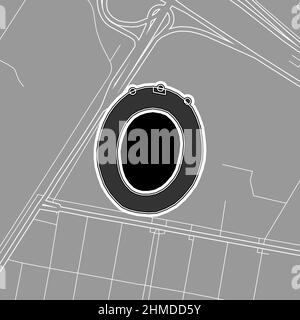 Buenos Aires, stadio MLB di baseball, mappa vettoriale. La mappa dello stadio di baseball è stata disegnata con aree bianche e linee per le strade principali, le strade laterali. Illustrazione Vettoriale