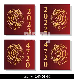 Chinese New Year 2022 Design moderno set per biglietto d'auguri, poster, banner sito web con una bella signorile, tigre nobile. Illustrazione Vettoriale