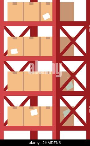 Scaffali di stoccaggio con scatole di spedizione. Icona magazzino evasione ordini Illustrazione Vettoriale