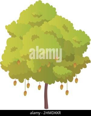 Albero di frutta verde realistico con frutta matura isolato su sfondo bianco - illustrazione Vector Illustrazione Vettoriale