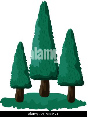 Realistico alberi di abete verde denso su sfondo bianco - illustrazione vettoriale Illustrazione Vettoriale