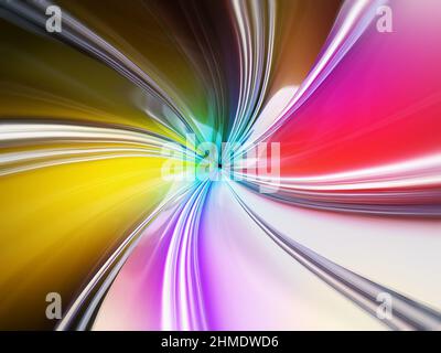 Un'illustrazione resa nel 3D di fasci di luce che ruotano formando un tunnel di luce. Foto Stock