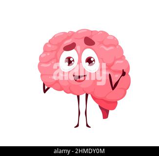 Personaggio umano divertente del cervello dei cartoni animati, simpatico personaggio vettoriale con volto felice. Isolato sorriso midollare gioia emozione. Medicina dell'anatomia, intelletto, cre Illustrazione Vettoriale