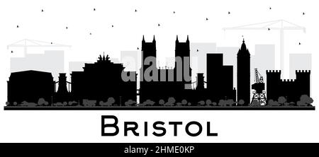 Bristol UK City Skyline Silhouette con edifici neri isolati su White. Illustrazione vettoriale. Bristol Inghilterra paesaggio urbano con punti di riferimento. Business tra Illustrazione Vettoriale