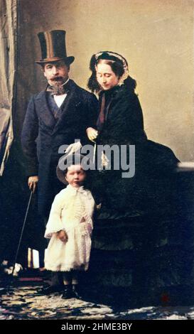 Napoléon III, empereur de France (1808-1873) avec son épose, l'impératrice Eugénie (1826-1920) et son fils, Eugène, le Prince impérial (1856-1879) (Louis-Napoléon Bonaparte) Foto Stock