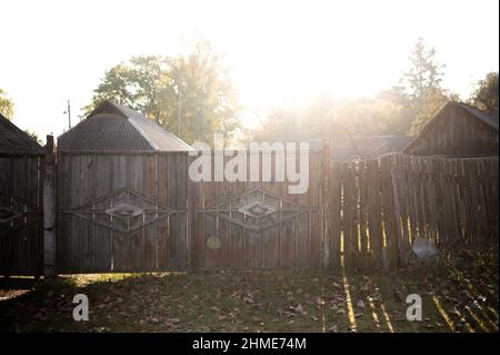 All'interno della casa di Baba Gania, uno dei più famosi resettlers di Chernobyl, a Kupovate, in Ucraina, vicino alla centrale nucleare di Chernobyl. Foto Stock