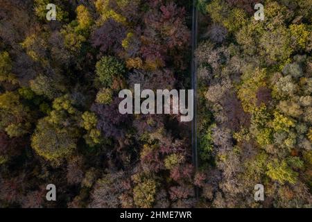 Vista aerea della città di Chernobyl, ancora popolata dai lavoratori della centrale nucleare di Chernobyl. Foto Stock