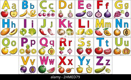 Un insieme di lettere inglesi da A a Z. Illustrazione Vettoriale