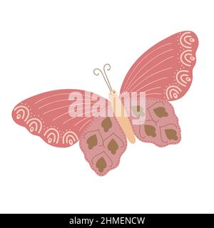 Fantasia piccola farfalla colorata in semplice flat stile vettoriale illustrazione, simbolo delle vacanze di Pasqua, primavera o estate, decorazione di festa, clipart per carte, banner, decorazione primaverile, insetto carino Illustrazione Vettoriale