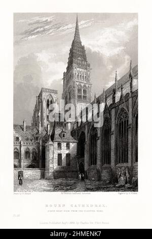 Cattedrale francese, Cattedrale di Chartres, Rouen, Francia, incisione francese antica, 1837 Foto Stock