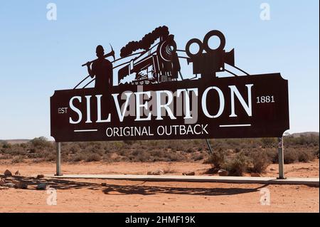 La storica città di Silverton si trova nell'estremo ovest del nuovo Galles del Sud, vicino a Broken Hill ed è stata fondata dopo la scoperta dell'argento nella zona. Foto Stock