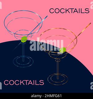 astratto logo minimo di cocktail dai contorni di bicchieri 1 Illustrazione Vettoriale