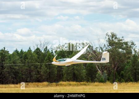 Un aliante sud africano Jonker JS1 B Revelation decollo al Lago Keepit Gunnedah Australia Foto Stock