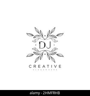 DJ Initial Letter Flower Logo Template Vector premium vettor Illustrazione Vettoriale