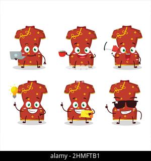 Abbigliamento rosso di carattere cartoon donna cinese con vari tipi di emoticon business. Illustrazione vettoriale Illustrazione Vettoriale