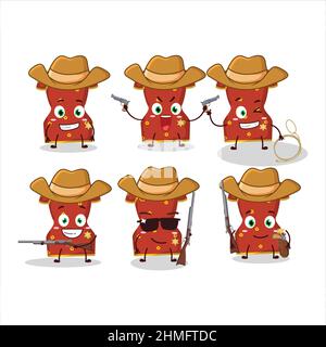 Cowboy cool rosso abbigliamento di donna cinese personaggio cartone animato con un cappellino carino. Illustrazione vettoriale Illustrazione Vettoriale