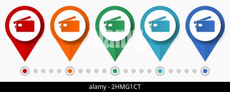 Carta di credito, set di icone vettoriali di concetto di business, puntatori di design flat, modello infografico Illustrazione Vettoriale