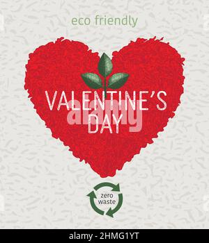 Biglietto di auguri ecologico per San Valentino. Vettore, zero rifiuti. Illustrazione Vettoriale