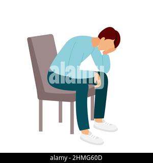 L'uomo adulto da solo siede sulla sedia e appoggia la testa a mano Illustrazione Vettoriale