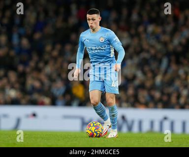 Manchester, Inghilterra, 9th febbraio 2022. Phil Foden di Manchester City durante la partita della Premier League all'Etihad Stadium di Manchester. Il credito d'immagine dovrebbe leggere: Andrew Yates / Sportimage Credit: Sportimage/Alamy Live News Foto Stock