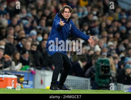 Manchester, Inghilterra, 9th febbraio 2022. Thomas Frank manager di Brentford durante la partita della Premier League all'Etihad Stadium di Manchester. Il credito d'immagine dovrebbe leggere: Andrew Yates / Sportimage Credit: Sportimage/Alamy Live News Foto Stock