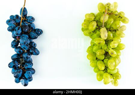 Due varietà di uve su sfondo bianco Foto Stock