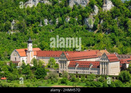 Monastero di Beuron, Parco Naturale dell'Alto Danubio, Giura Svevo, Baden-Württemberg, Germania Foto Stock