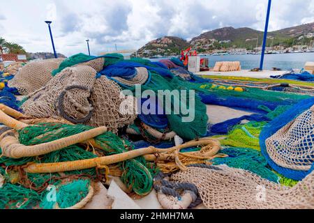 Reti da pesca, Port d'Andratx, Mallorca, Spagna Foto Stock
