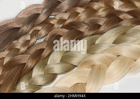 Sfondo da capelli per estensione, tipi e colori defferent. Foto Stock