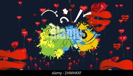 Immagine di icone su cuori rossi su sfondo nero Foto Stock