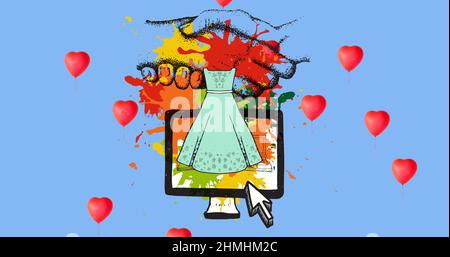 Immagine del vestito e icone del computer su sfondo blu Foto Stock