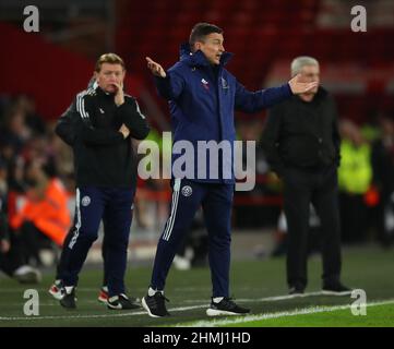 Sheffield, Inghilterra, 9th febbraio 2022. Paul Heckingbottom manager di Sheffield Utd durante la partita Sky Bet Championship a Bramall Lane, Sheffield. Il credito dovrebbe essere: Simon Bellis / Sportimage Foto Stock