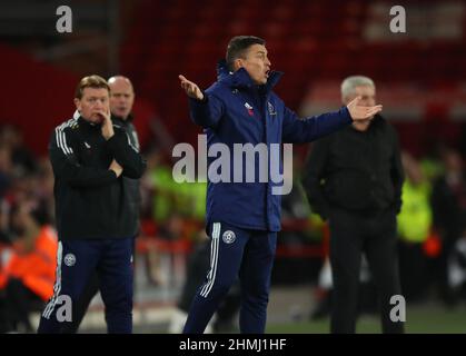 Sheffield, Inghilterra, 9th febbraio 2022. Paul Heckingbottom manager di Sheffield Utd durante la partita Sky Bet Championship a Bramall Lane, Sheffield. Il credito dovrebbe essere: Simon Bellis / Sportimage Foto Stock