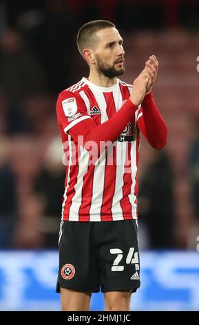 Sheffield, Inghilterra, 9th febbraio 2022. Conor Hourihane di Sheffield Utd durante la partita del campionato Sky Bet a Bramall Lane, Sheffield. Il credito dovrebbe essere: Simon Bellis / Sportimage Foto Stock