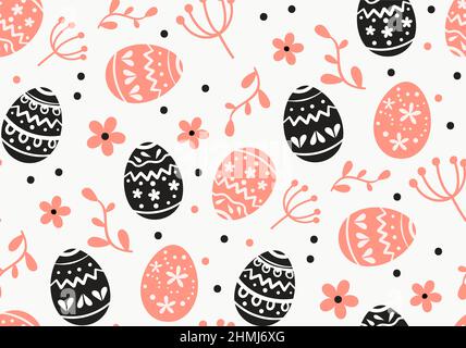 Uovo di Pasqua senza cuciture. Piccoli fiori, foglie intorno uova. Illustrazione vettoriale. Illustrazione Vettoriale