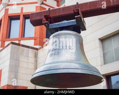 Vista in alto di una USS San Jacinto Liberty Bell in Texas Foto Stock