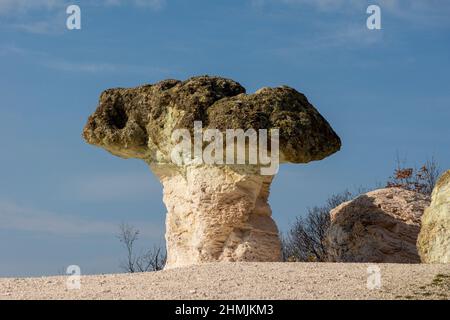 Il fenomeno naturale funghi di pietra si trova nella montagna di Rhodopi, Bulgaria Foto Stock