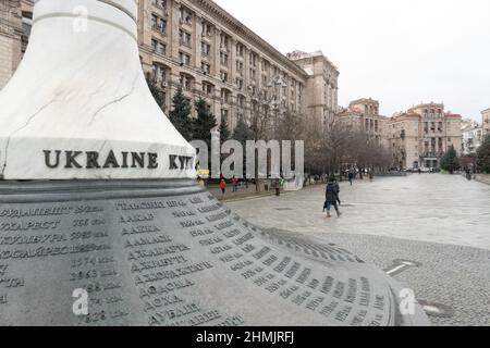 Kiev, Ucraina. 10th Feb 2022. Piazza Maidan a Kiev il 10 febbraio 2022 in Ucraina. La capitale rimane calma, in quanto la Russia ha iniziato manovre militari intorno all'Ucraina ed esercitazioni congiunte con la Bielorussia, nonché esercitazioni navali nel Mar Nero e nel Mare di Azov fino al febbraio 20. (Credit Image: © Bryan Smith/ZUMA Press Wire) Foto Stock