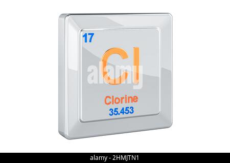 Cloro Cl, elemento chimico segno. 3D rendering isolati su sfondo bianco Foto Stock