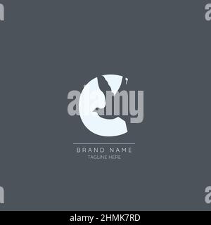 Lettera iniziale minima C con sede incorporata. Negativo spazio astratto stile moderno vettore modificabile Illustrazione Vettoriale