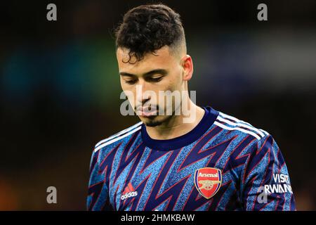 Wolverhampton, Regno Unito. 10th Feb 2022. Gabriel Martinelli #35 dell'Arsenal a Wolverhampton, Regno Unito il 2/10/2022. (Foto di Conor Molloy/News Images/Sipa USA) Credit: Sipa USA/Alamy Live News Foto Stock