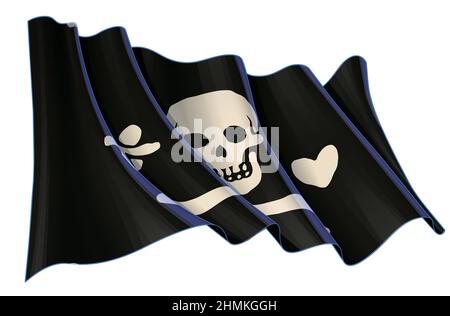 Illustrazione vettoriale di un agitato Jolly Roger del Bonnet Pirate Stede. Tutti gli elementi in modo preciso su livelli e gruppi ben definiti. Illustrazione Vettoriale