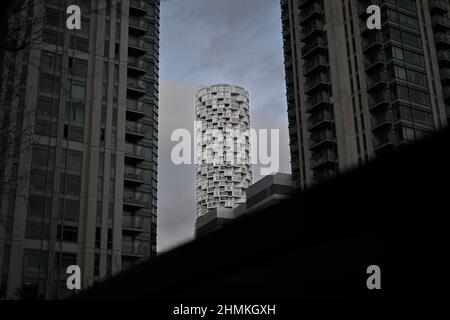 Architettura dei Docklands di Londra Foto Stock