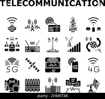Icone della tecnologia di telecomunicazione Imposta vettore Illustrazione Vettoriale