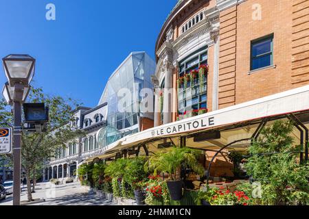 Quebec City, Quebec, Canada, 20 settembre 2021: Centro città di Quebec, centro sociale, quartiere commerciale, caffè e ristoranti e vecchia architettura francese Foto Stock