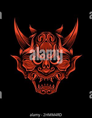 illustrazione vettore oni maschera su sfondo nero Illustrazione Vettoriale