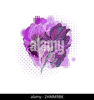 Fiore di iride disegno da acquerello, disegno vettoriale a mano. Design per l'invito a strizzarsi o design di bellezza. Illustrazione Vettoriale