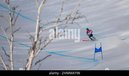 Pechino, Cina. 11th Feb 2022. Alice Robinson della Nuova Zelanda compete durante le Olimpiadi invernali di Pechino del Super-G delle donne dello sci alpino 2022 al National Alpine Ski Centre nel distretto di Yanqing, Pechino, capitale della Cina, 11 febbraio 2022. Credit: Lian Zhen/Xinhua/Alamy Live News Foto Stock