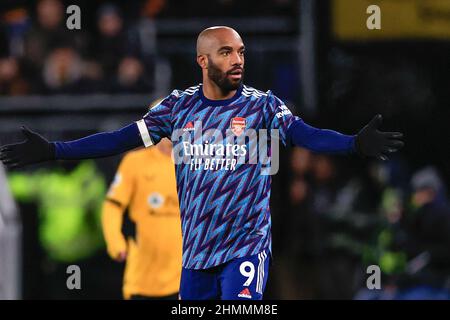 Wolverhampton, Regno Unito. 10th Feb 2022. Alexandre Lacazette #9 dell'Arsenal a Wolverhampton, Regno Unito il 2/10/2022. (Foto di Conor Molloy/News Images/Sipa USA) Credit: Sipa USA/Alamy Live News Foto Stock