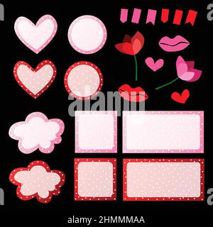 White Mini Hearts Polka Dpois on Red and Pink Text Box Banner Set. San Valentino Collezione. Illustrazione vettoriale. Illustrazione Vettoriale
